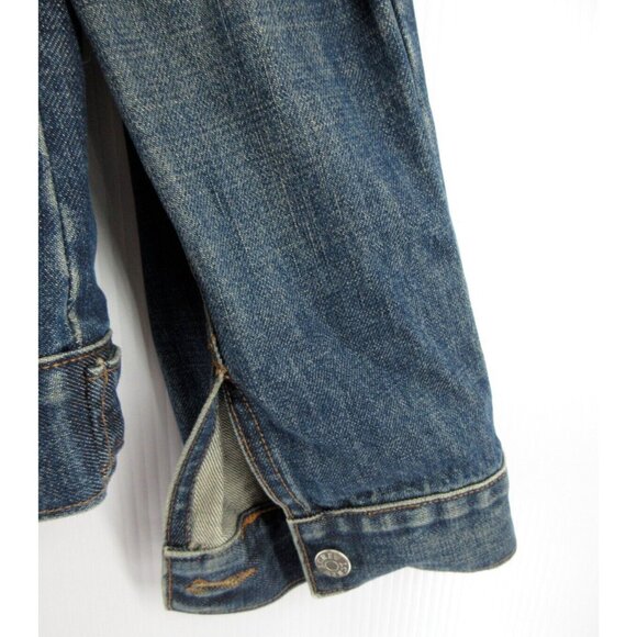 J Crew Jacket Large Trucker Denim Moto Button Up Flap Pockets Biker - Picture 3 of 9